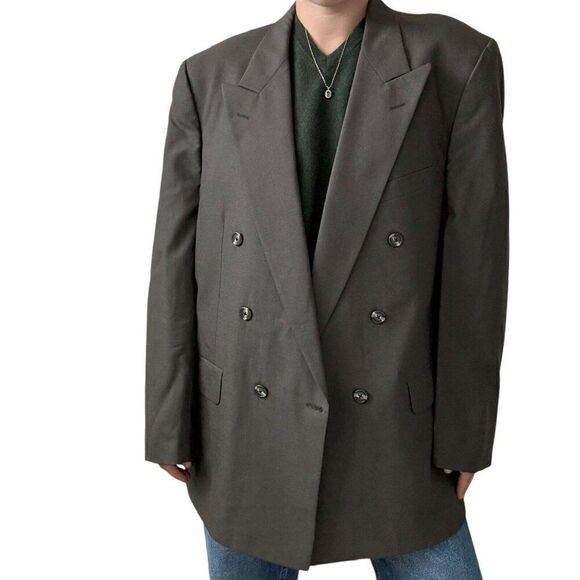 Vintage Mens Burberry 100% Wool Brown Double Breasted Dark Academia Blazer 46R - Picture 11 of 12